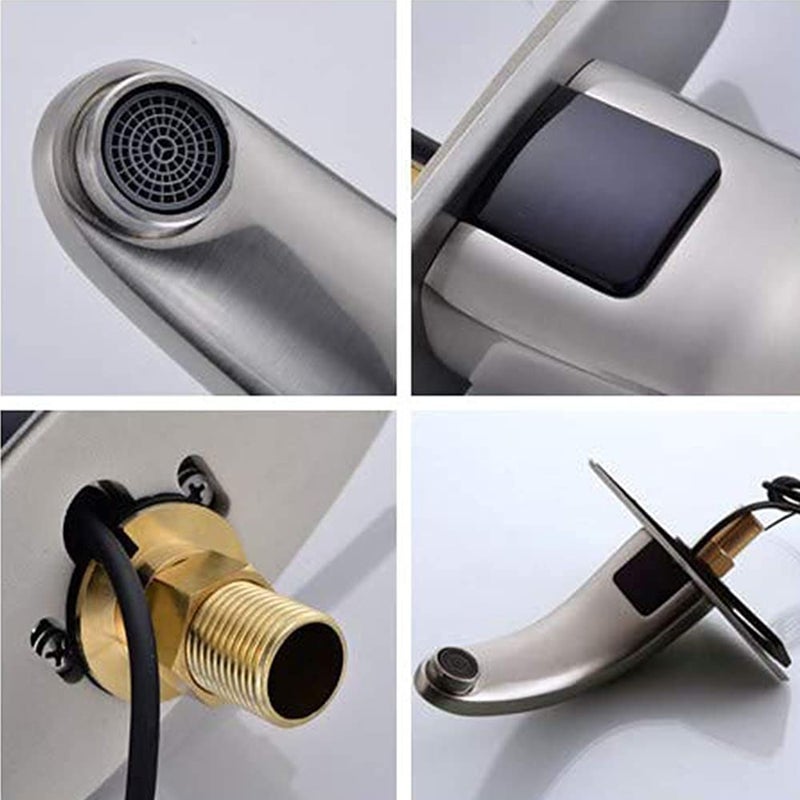 Fyeer Automatic Touchless Bathroom Faucet, Motion Sensor Activated Hands Free Brush Nickle Sensor Mixer with Deck Plate - Image 5